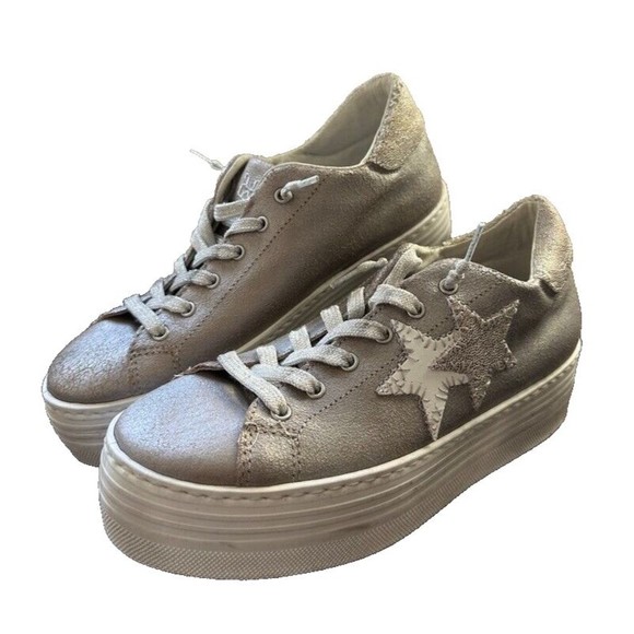 2Star Women's Platform Shoes Lace Up Star Patches Size EU 40 Metallic Gray Italy - Picture 1 of 13
